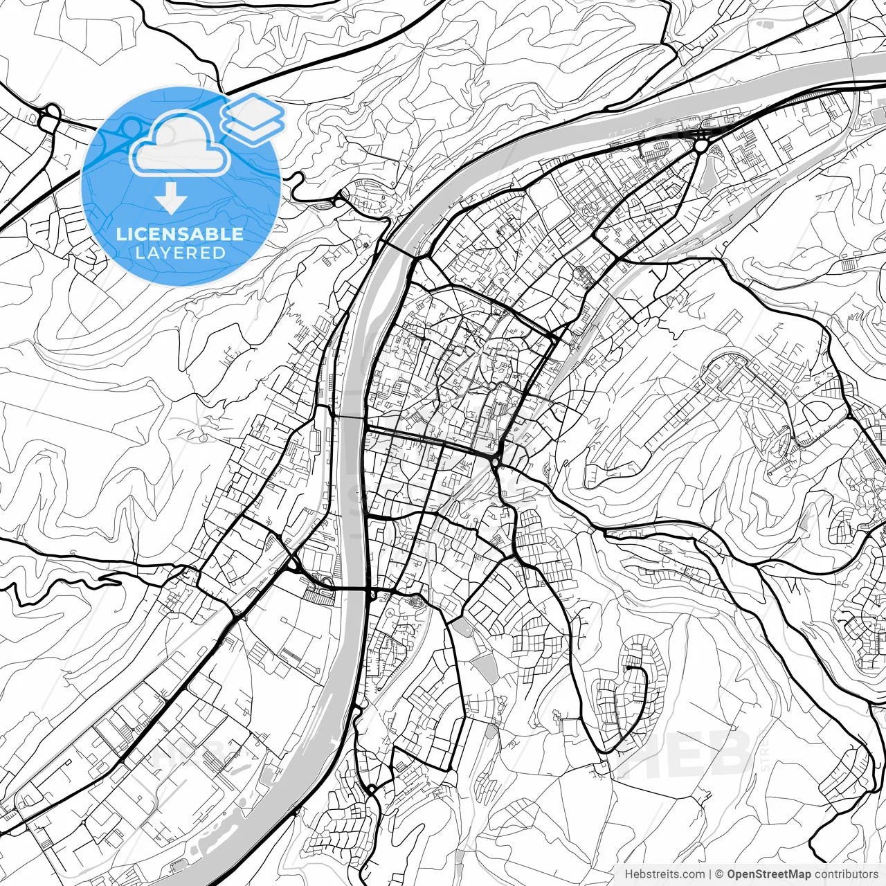 Layered PDF map of Trier, Rheinland-Pfalz, Germany