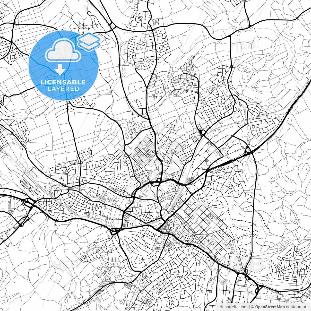 Layered PDF map of Reutlingen, Baden-Wuerttemberg, Germany