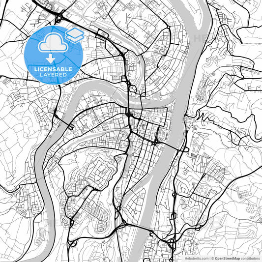 Layered PDF map of Koblenz, Rheinland-Pfalz, Germany