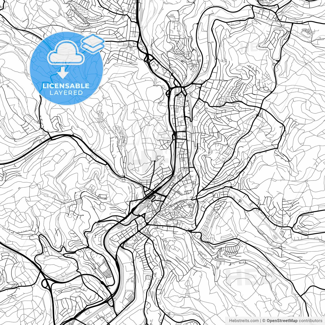 Layered PDF map of Siegen, North Rhine-Westphalia, Germany