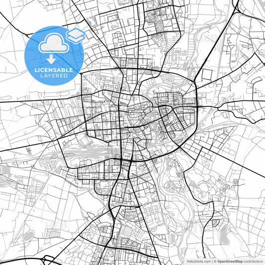 Layered PDF map of Cottbus, Brandenburg, Germany