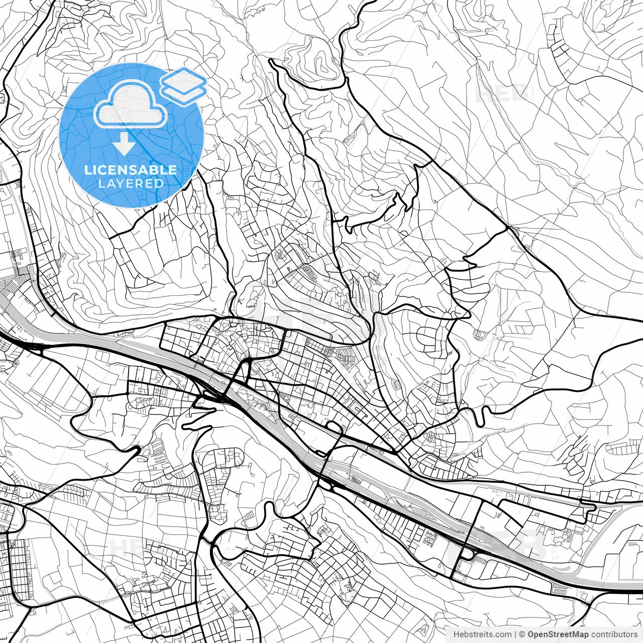 Layered PDF map of Esslingen am Neckar, Baden-Wuerttemberg, Germany