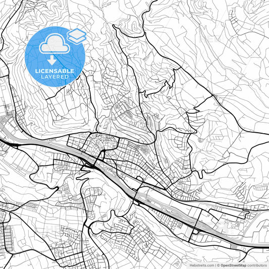 Layered PDF map of Esslingen am Neckar, Baden-Wuerttemberg, Germany