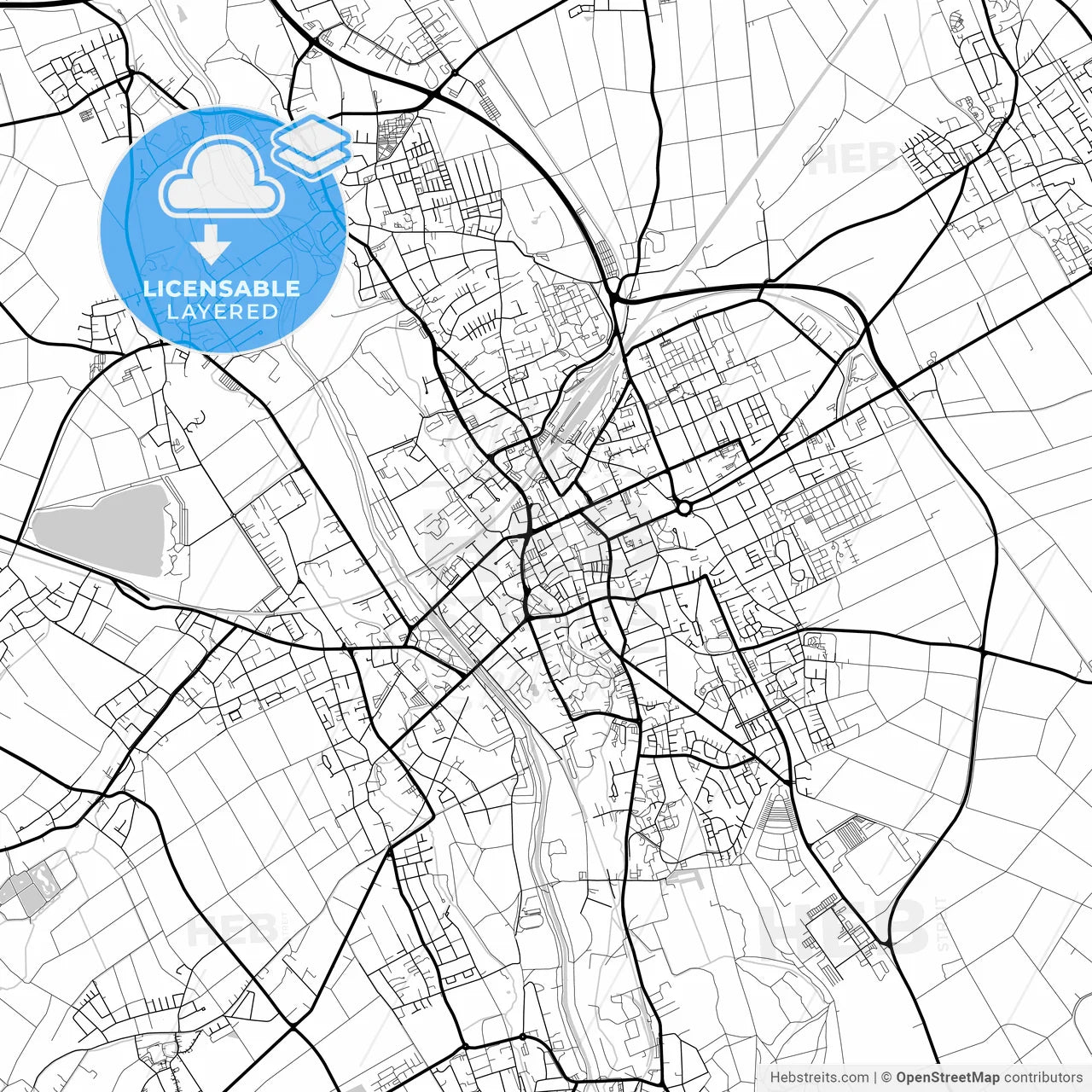 Layered PDF map of Duren, North Rhine-Westphalia, Germany