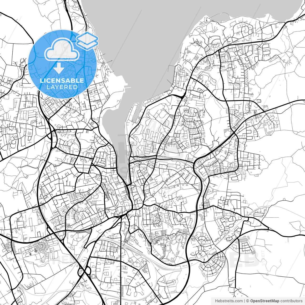 Layered PDF map of Flensburg, Schleswig-Holstein, Germany