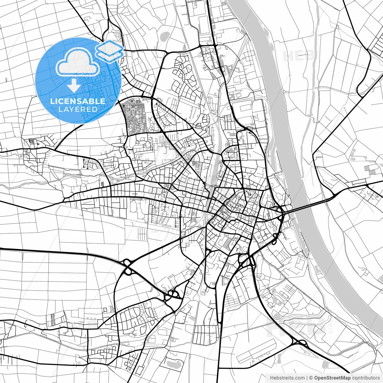 Layered PDF map of Worms, Rheinland-Pfalz, Germany