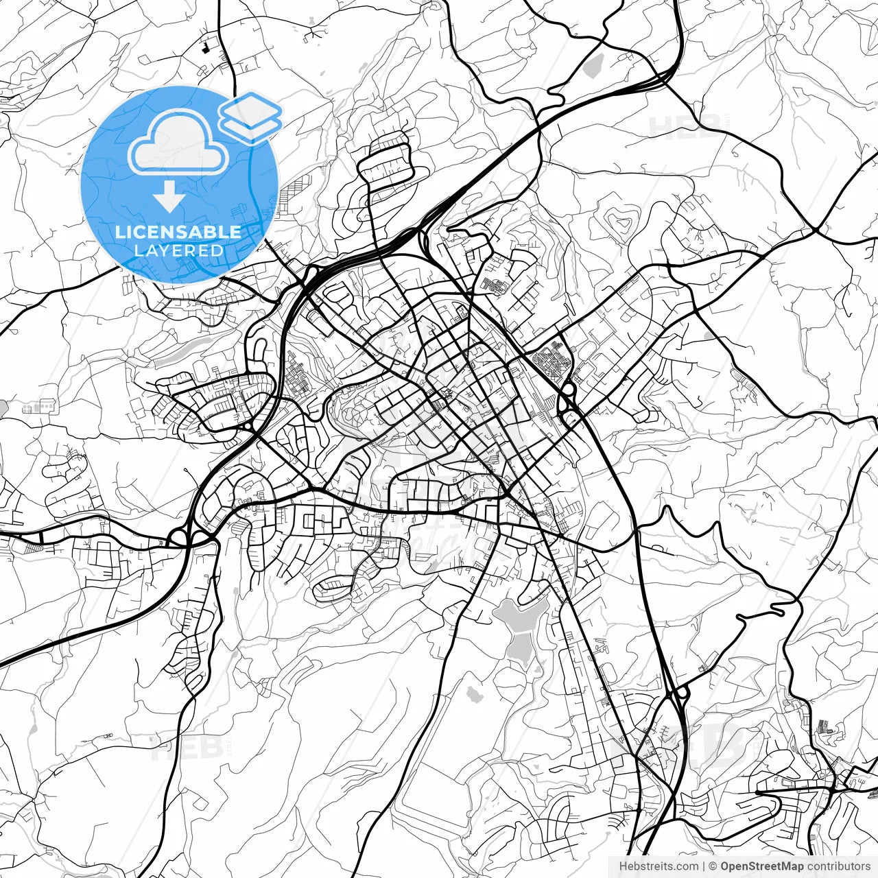 Layered PDF map of Velbert, North Rhine-Westphalia, Germany