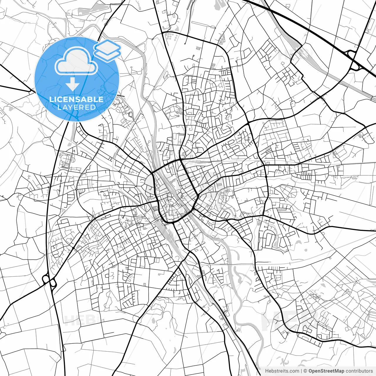 Layered PDF map of Rheine, North Rhine-Westphalia, Germany