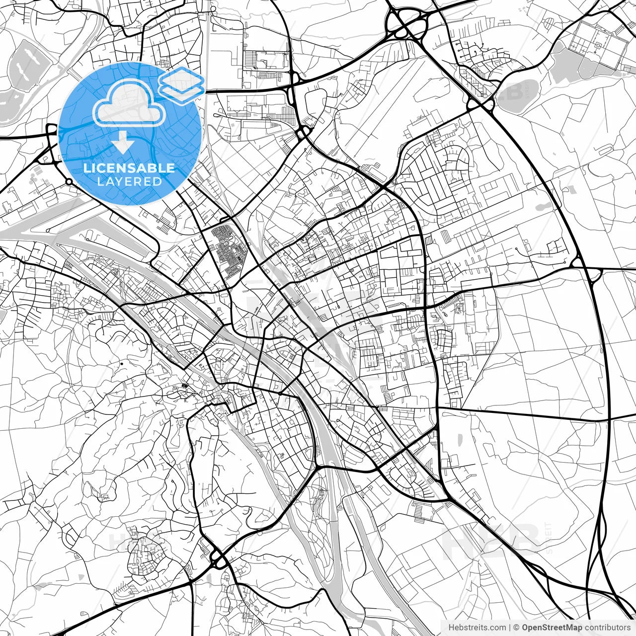 Layered PDF map of Bamberg, Bavaria, Germany