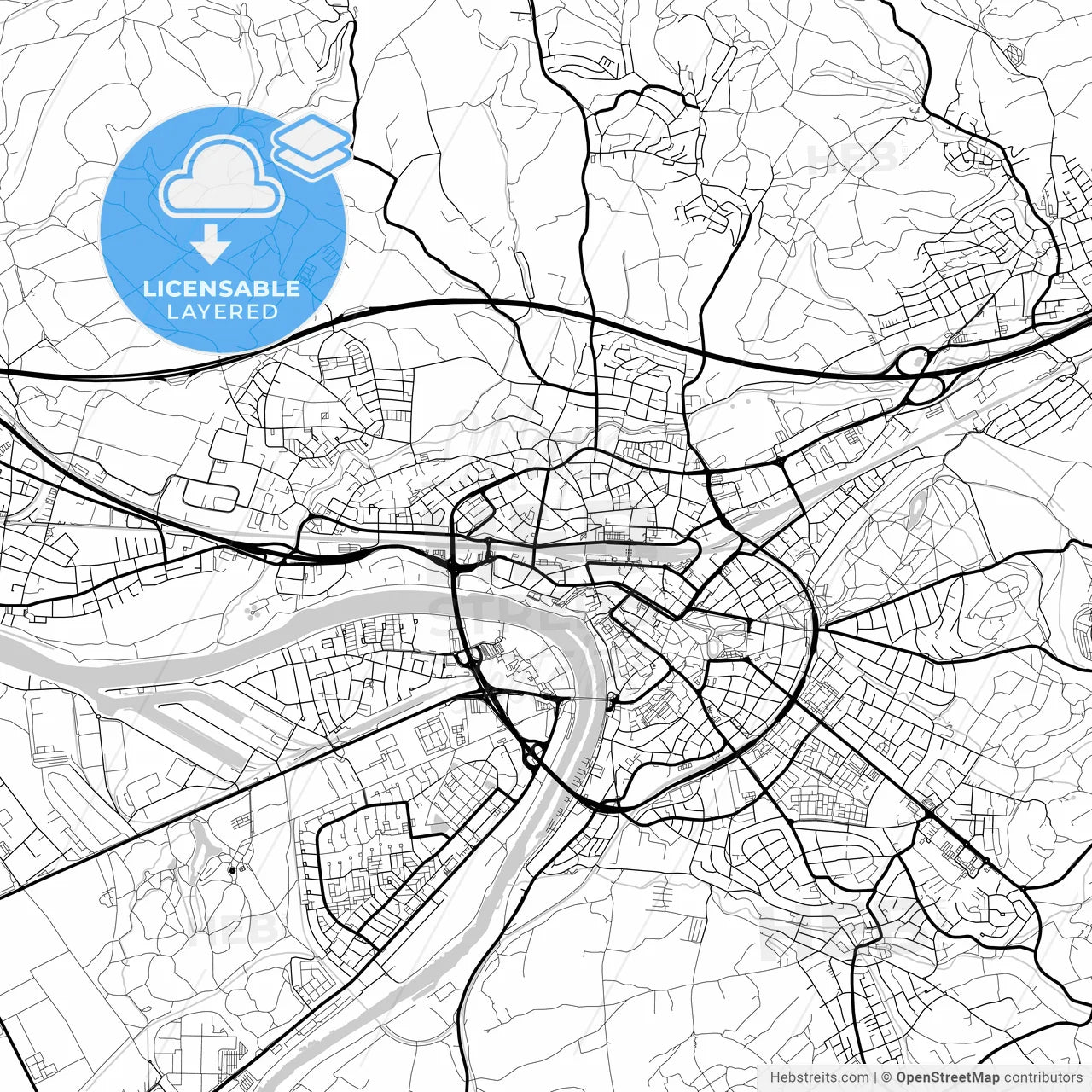 Layered PDF map of Aschaffenburg, Bavaria, Germany
