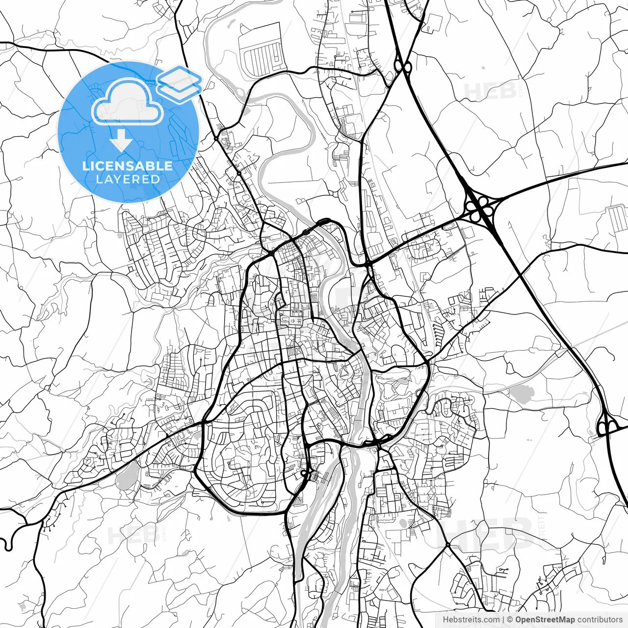 Layered PDF map of Kempten (Allgau), Bavaria, Germany