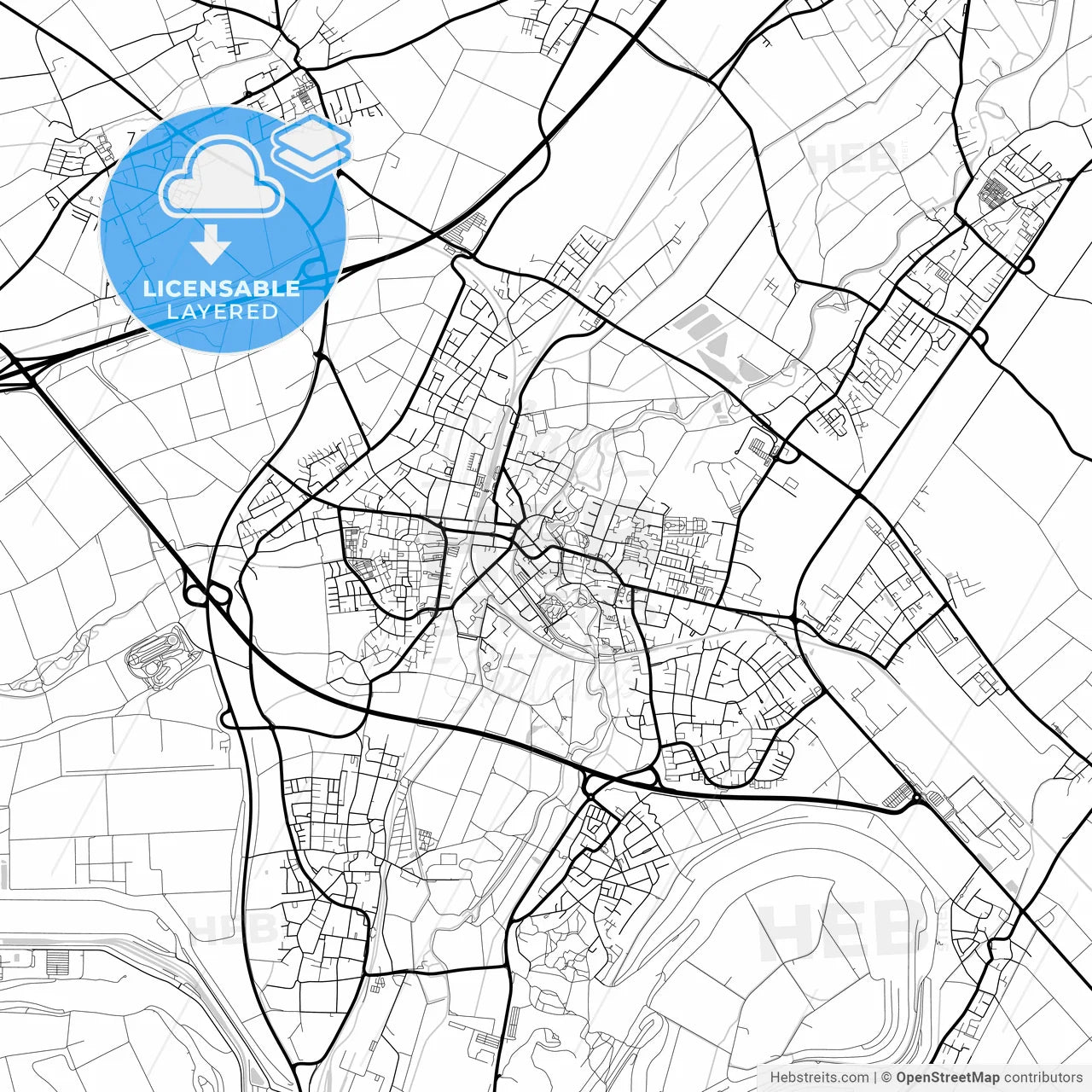 Layered PDF map of Grevenbroich, North Rhine-Westphalia, Germany