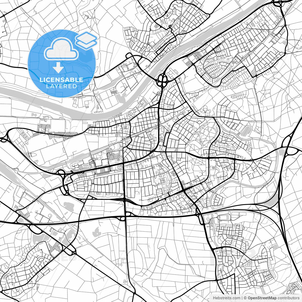 Layered PDF map of Russelsheim am Main, Hesse, Germany