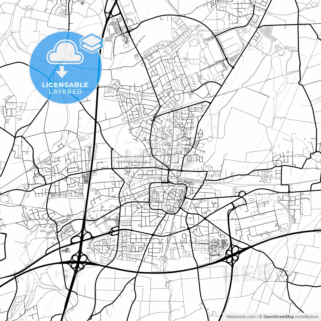 Layered PDF map of Unna, North Rhine-Westphalia, Germany