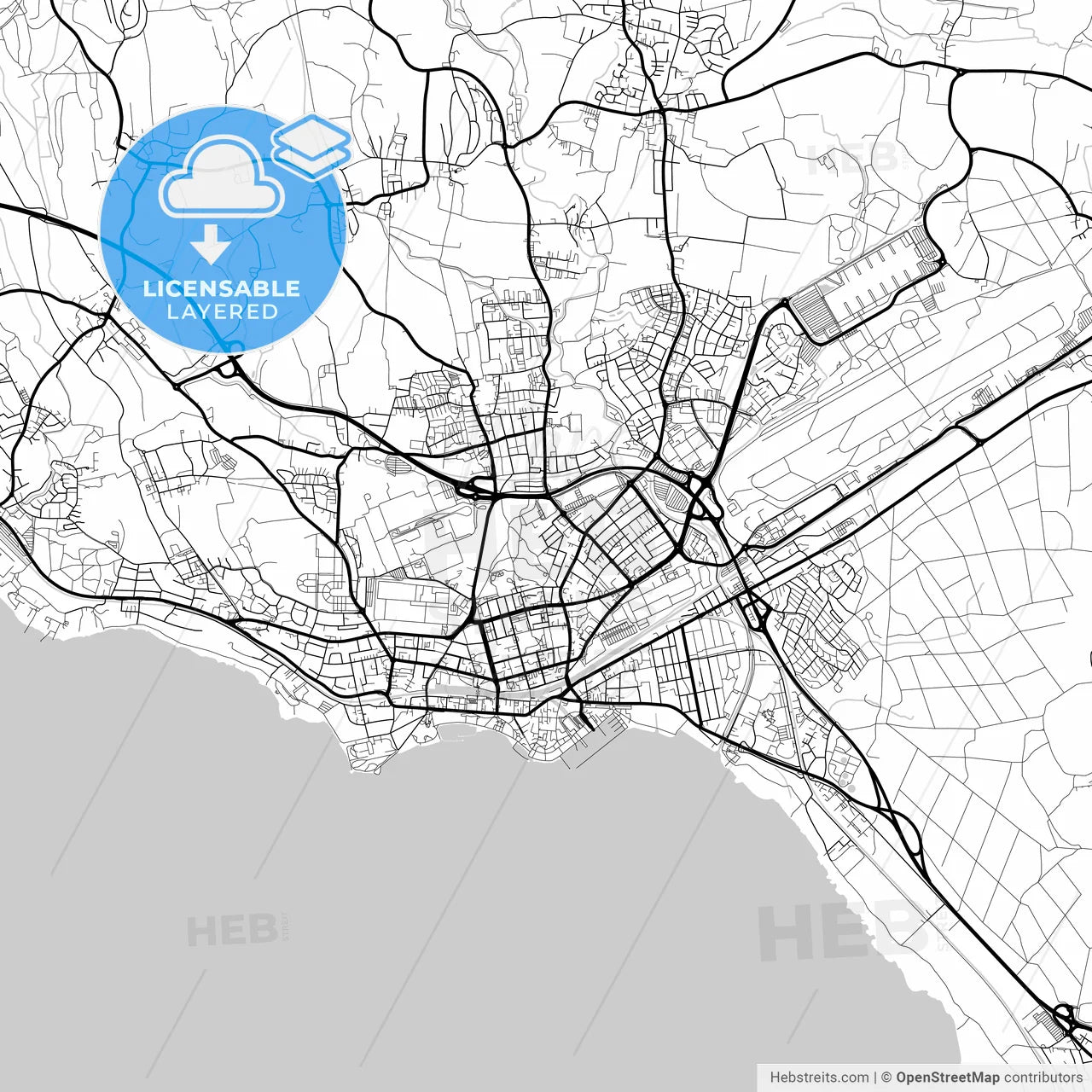 Layered PDF map of Friedrichshafen, Baden-Wuerttemberg, Germany