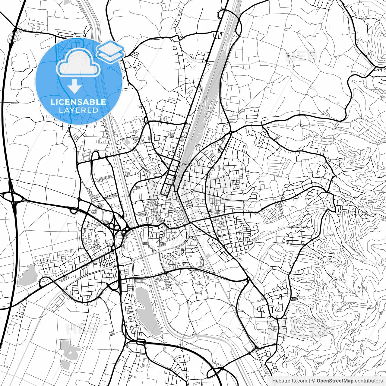 Layered PDF map of Offenburg, Baden-Wuerttemberg, Germany