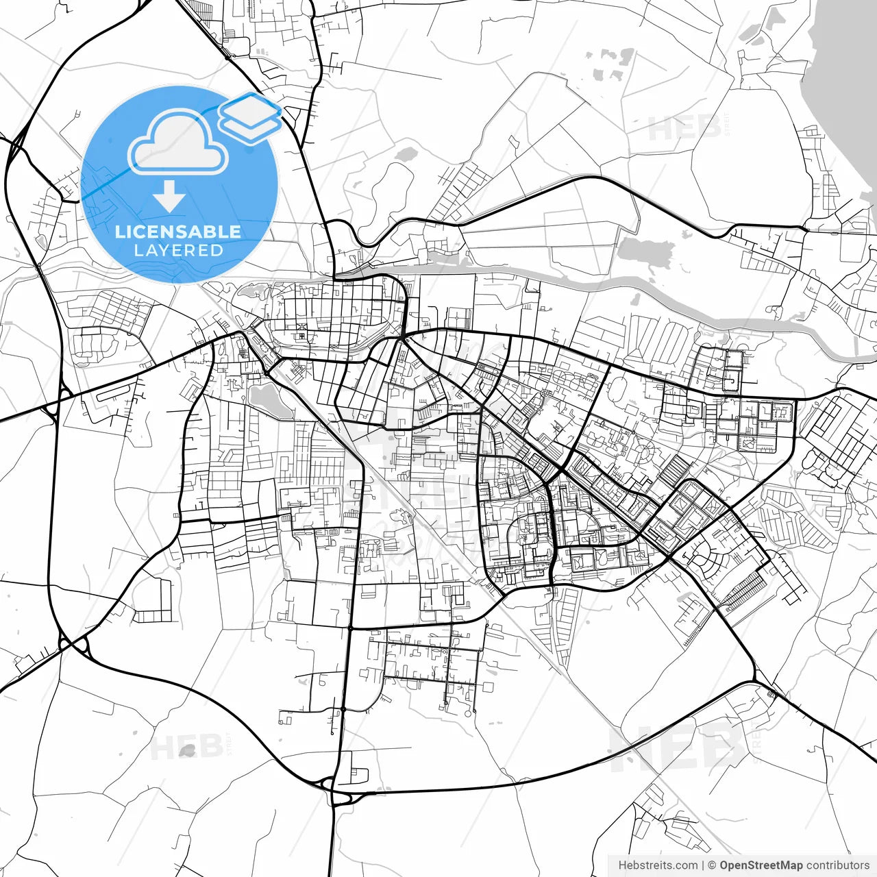Layered PDF map of Greifswald, Mecklenburg-Western Pomerania, Germany