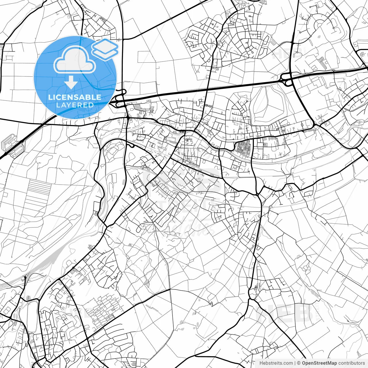 Layered PDF map of Eschweiler, North Rhine-Westphalia, Germany