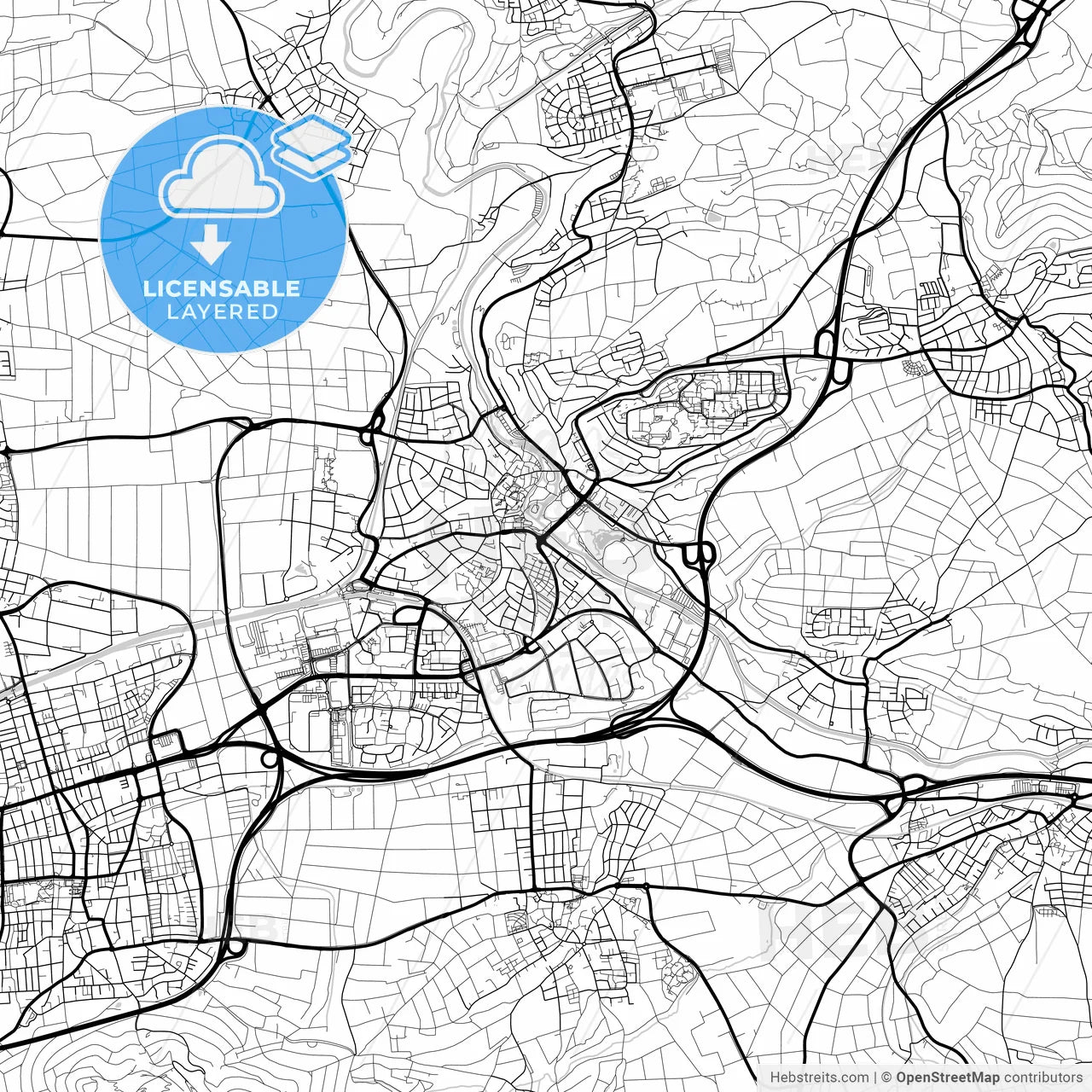 Layered PDF map of Waiblingen, Baden-Wuerttemberg, Germany
