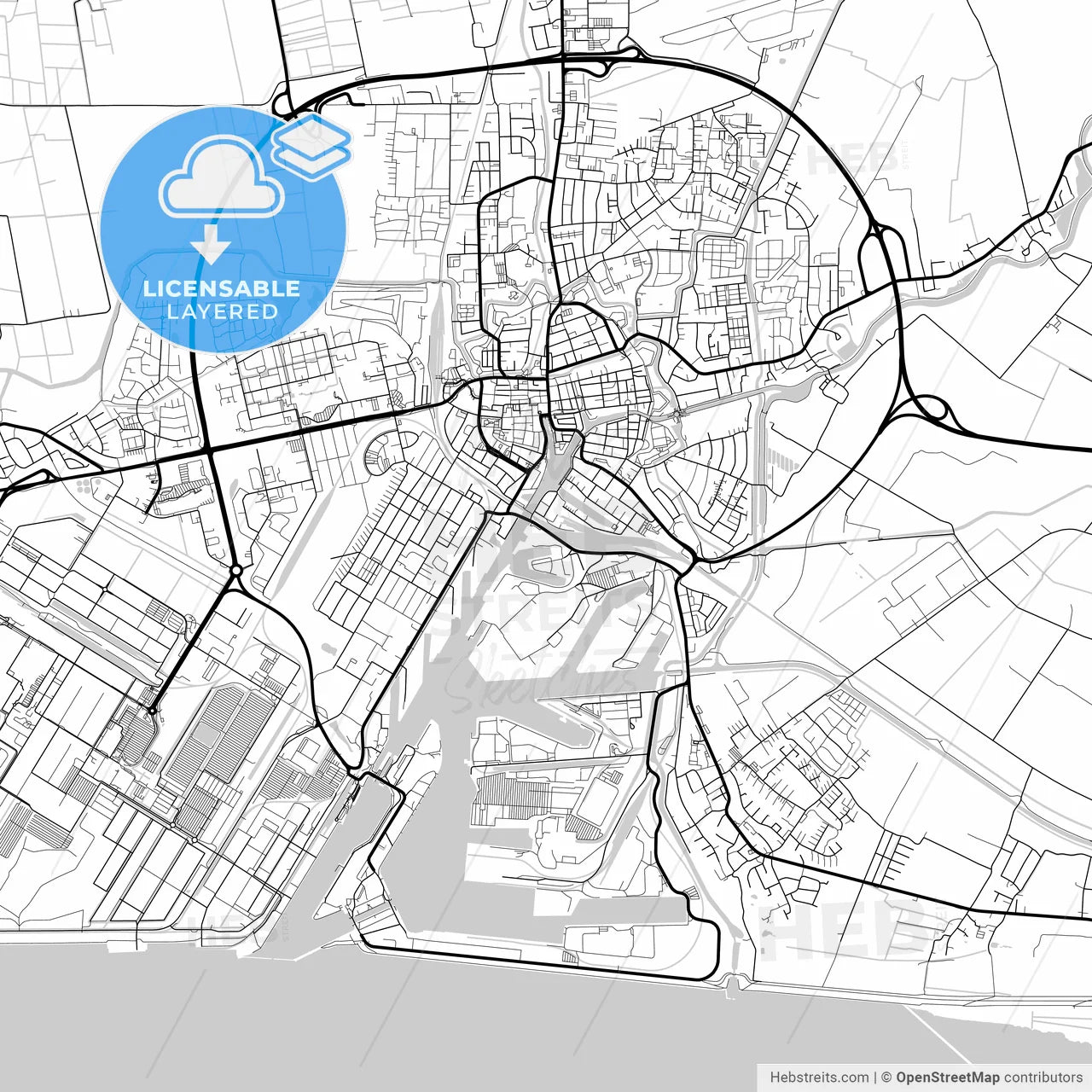 Layered PDF map of Emden, Lower Saxony, Germany