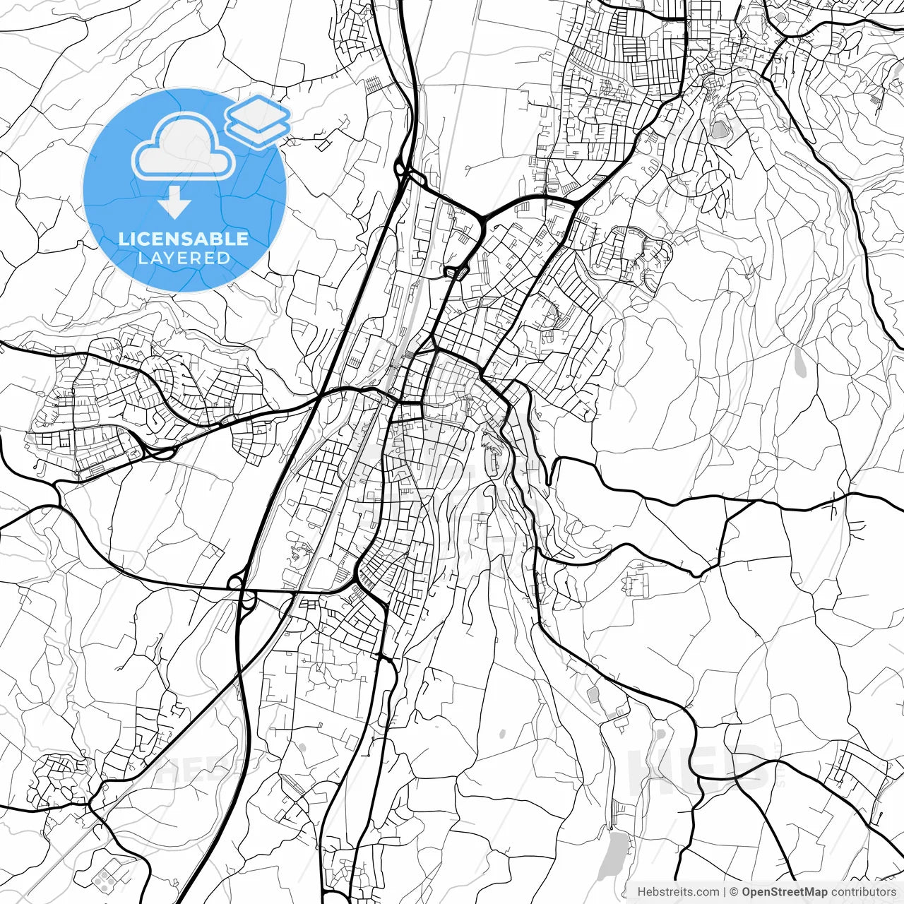 Layered PDF map of Ravensburg, Baden-Wuerttemberg, Germany