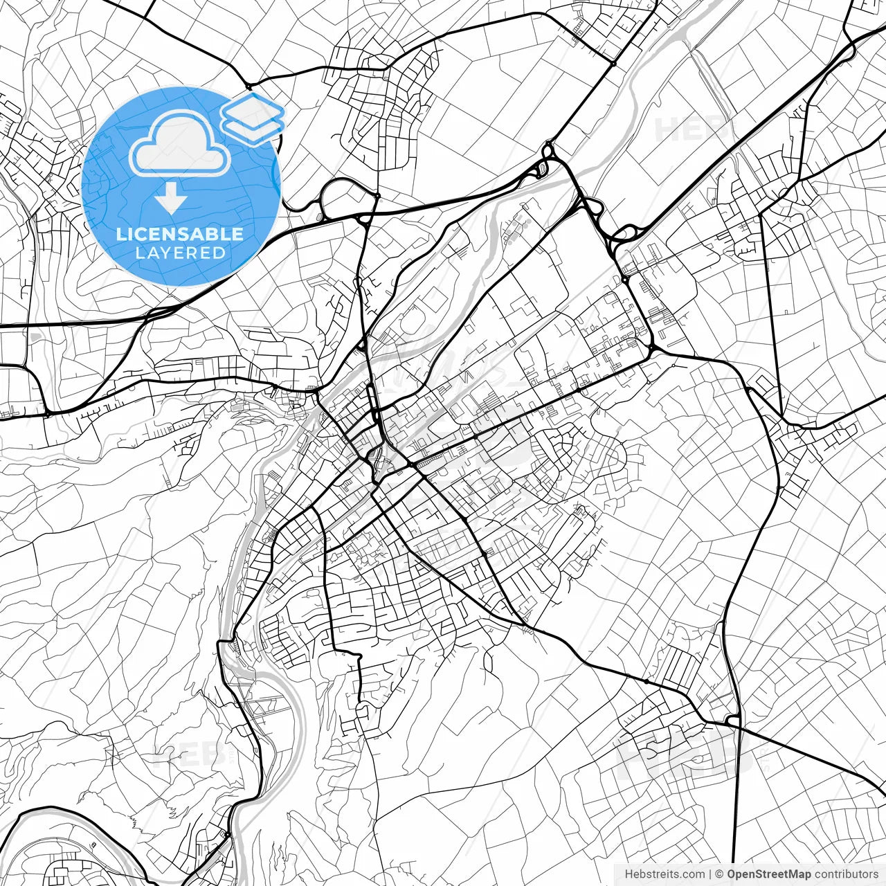 Layered PDF map of Bad Kreuznach, Rheinland-Pfalz, Germany