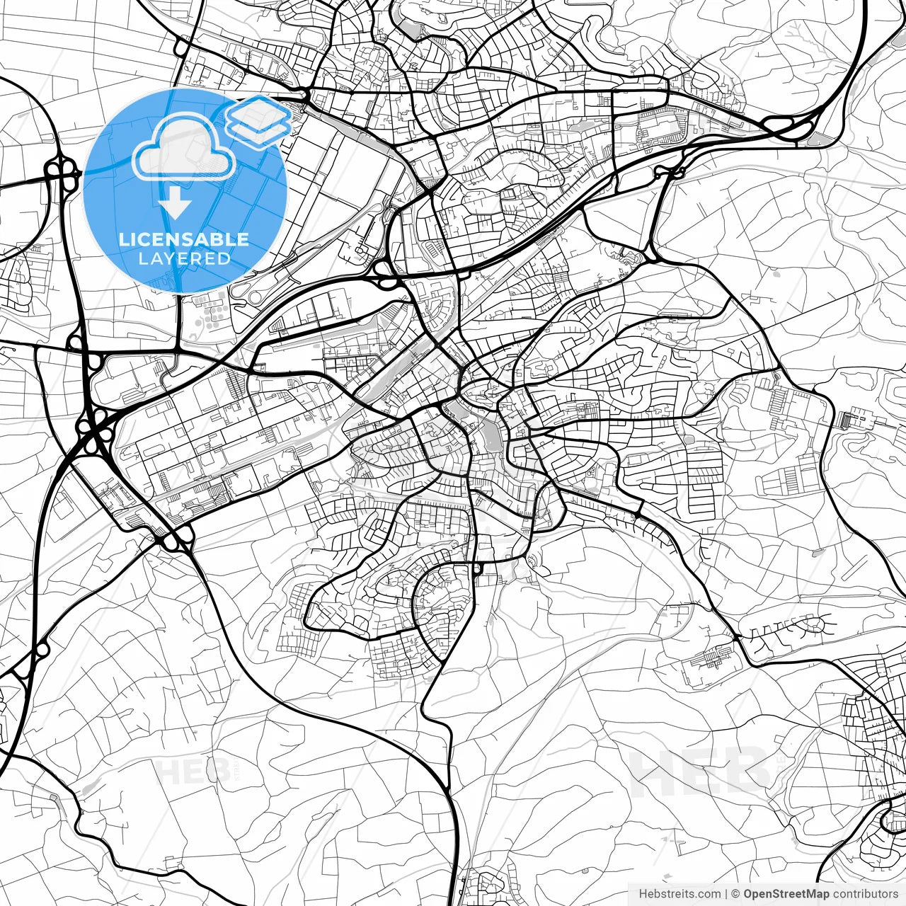 Layered PDF map of Boblingen, Baden-Wuerttemberg, Germany
