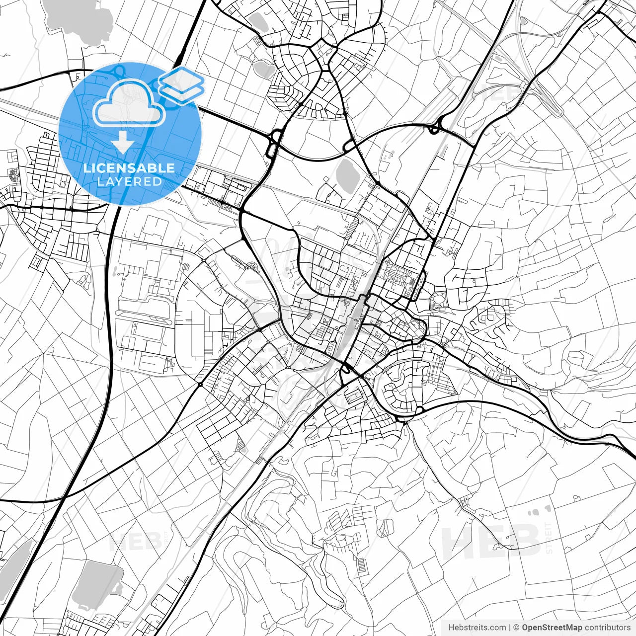 Layered PDF map of Bruchsal, Baden-Wuerttemberg, Germany