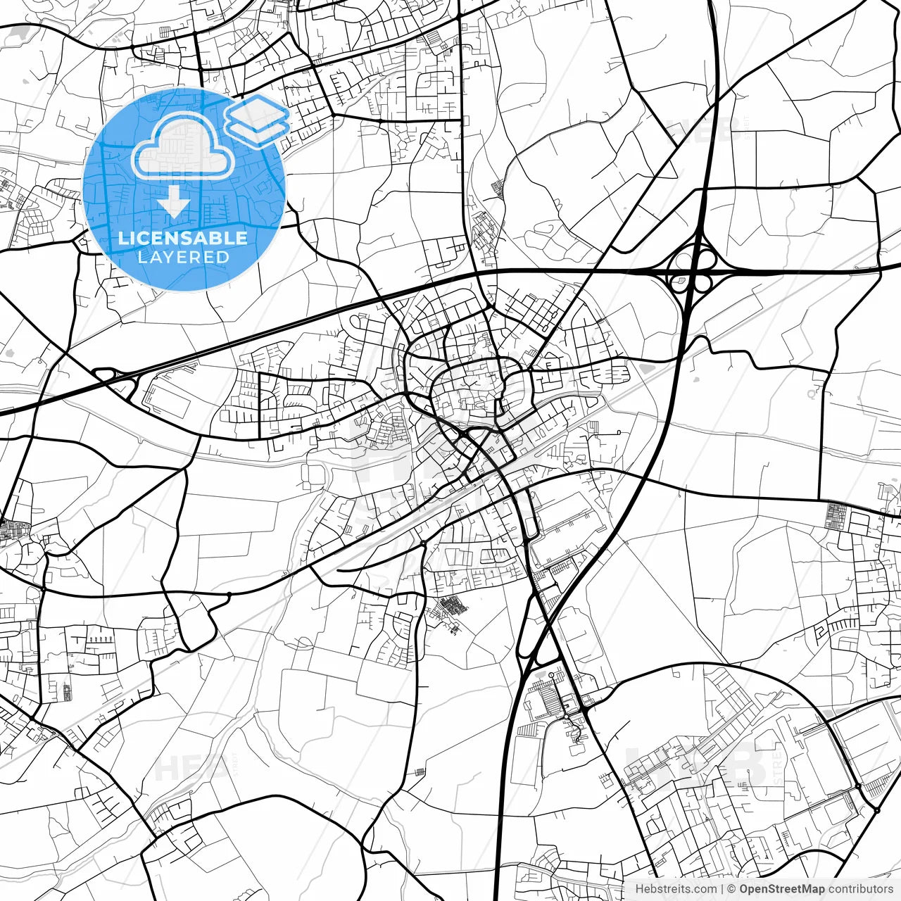 Layered PDF map of Kamen, North Rhine-Westphalia, Germany
