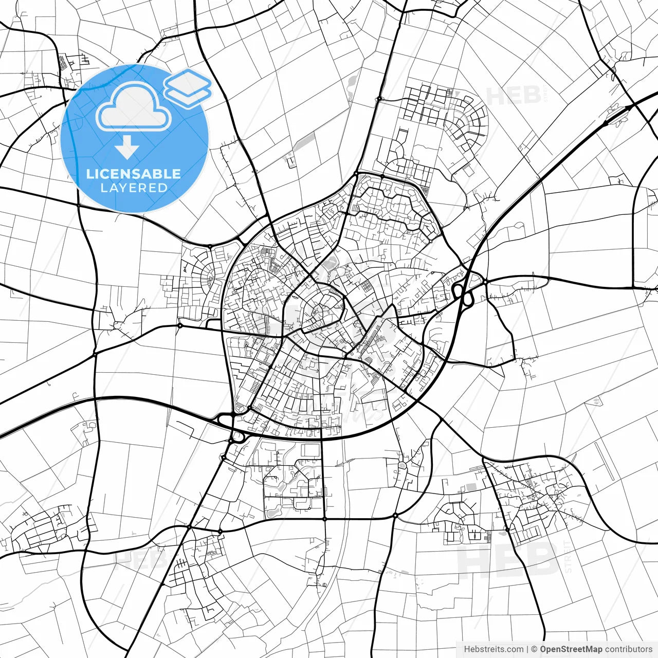 Layered PDF map of Erkelenz, North Rhine-Westphalia, Germany