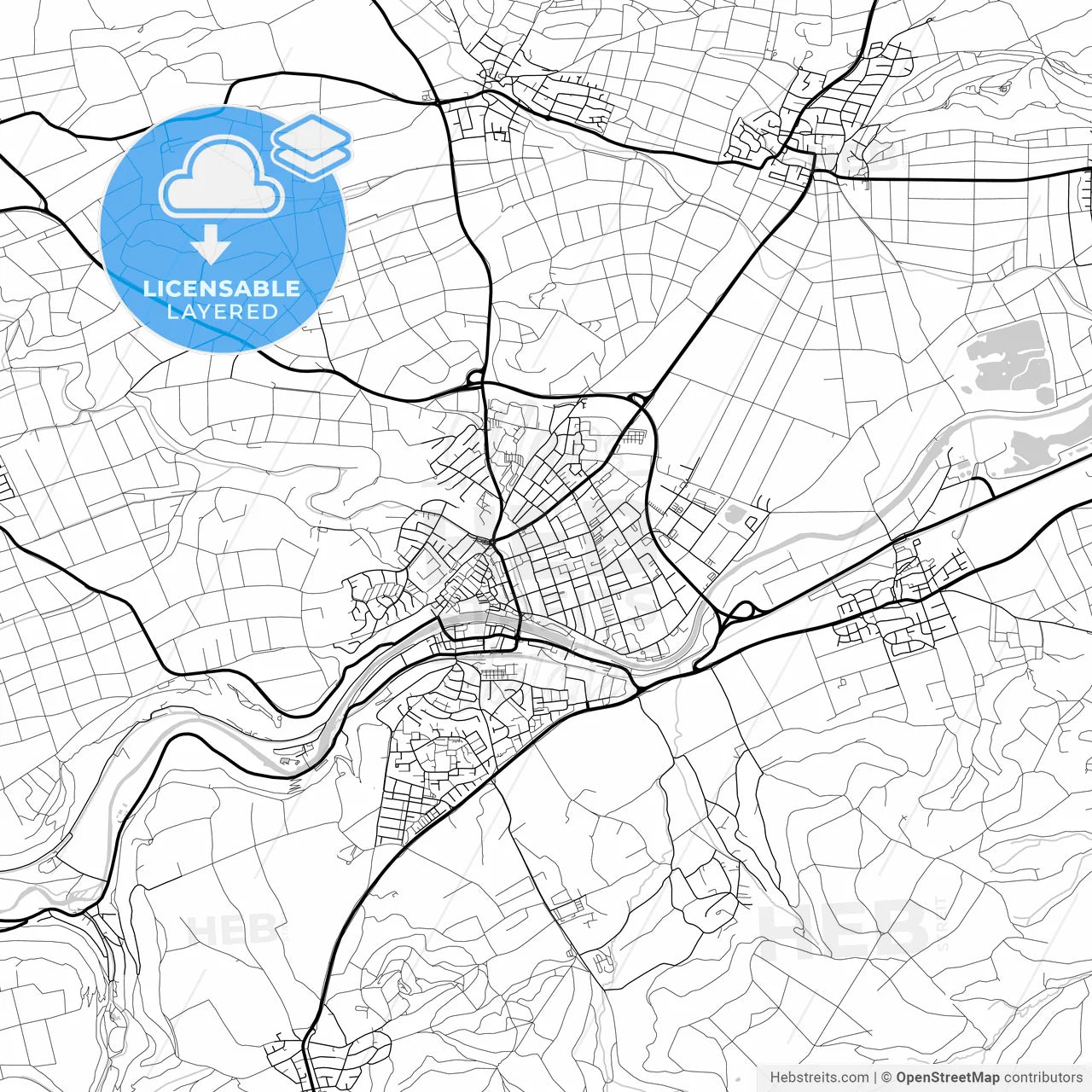 Layered PDF map of Rottenburg am Neckar, Baden-Wuerttemberg, Germany