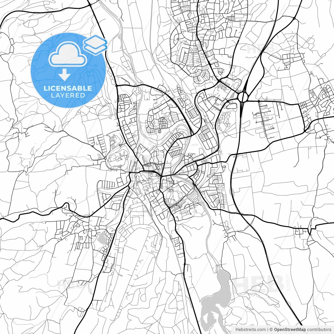 Layered PDF map of Kaufbeuren, Bavaria, Germany