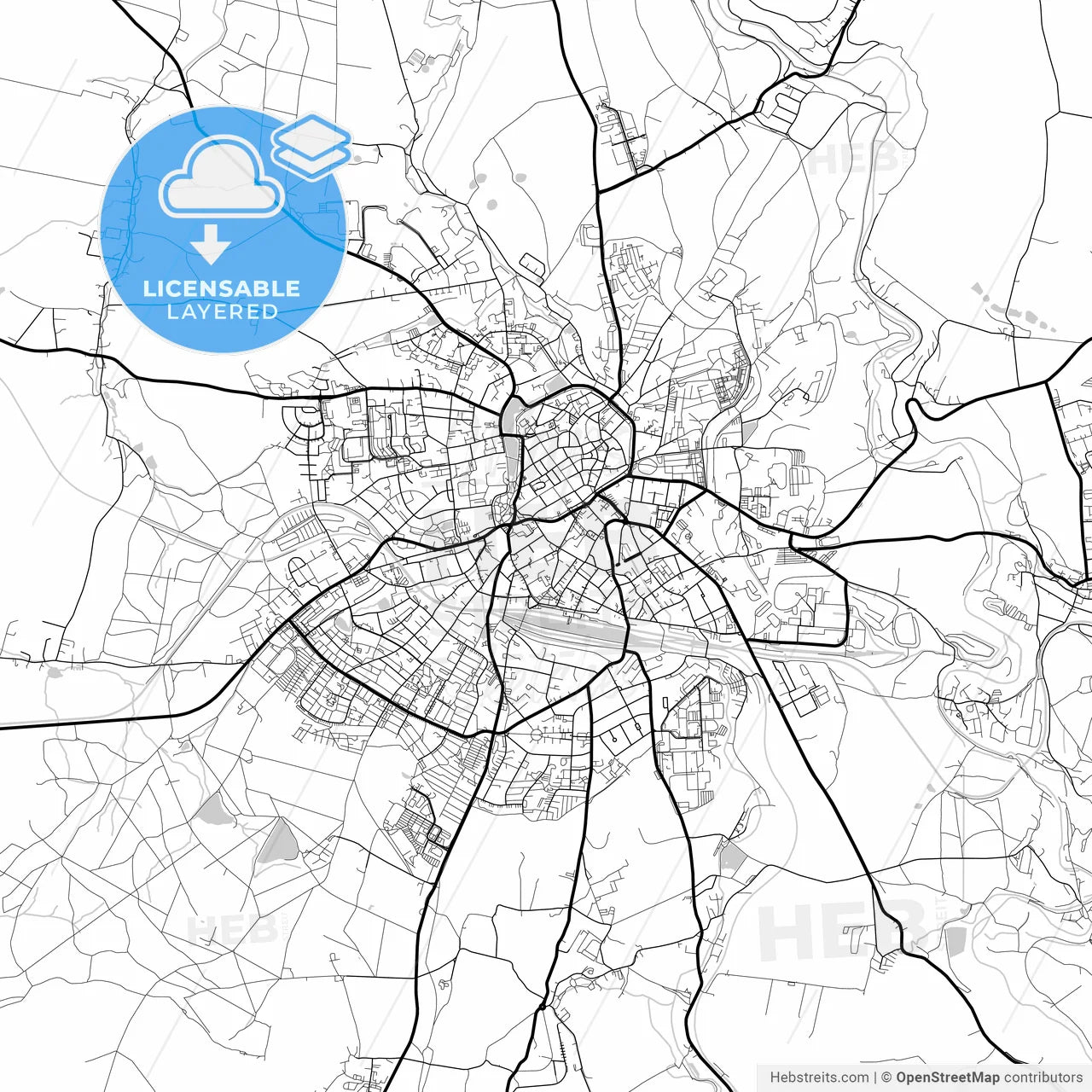 Layered PDF map of Freiberg, Saxony, Germany