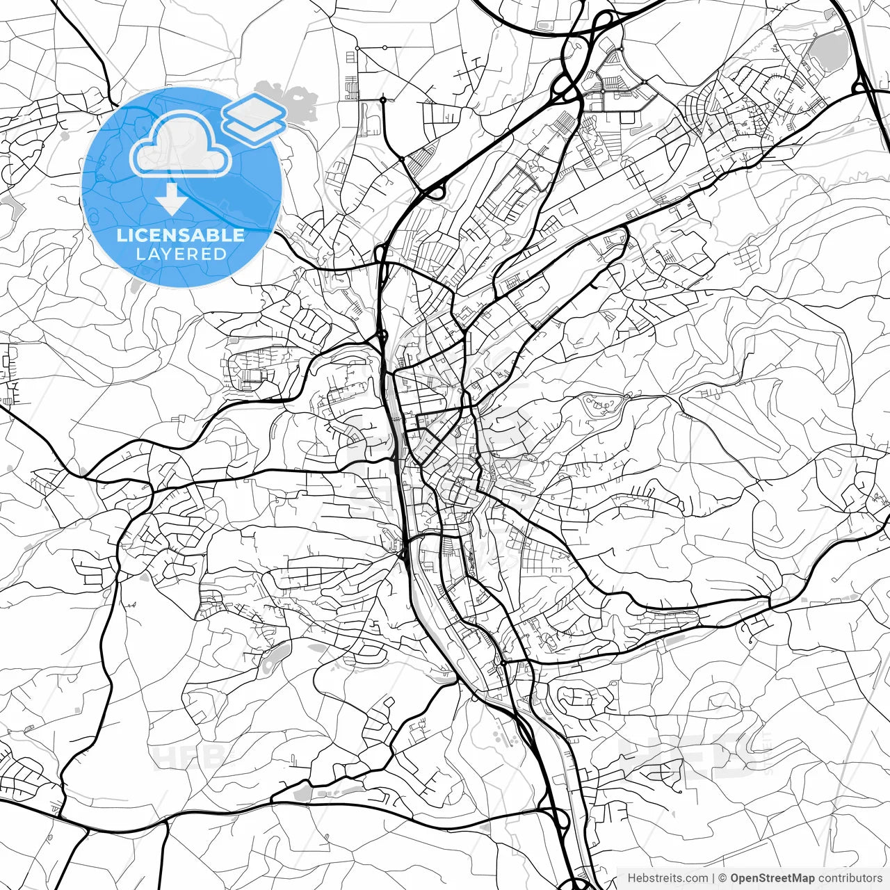 Layered PDF map of Coburg, Bavaria, Germany