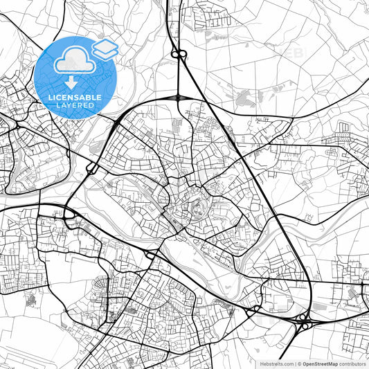 Layered PDF map of Siegburg, North Rhine-Westphalia, Germany