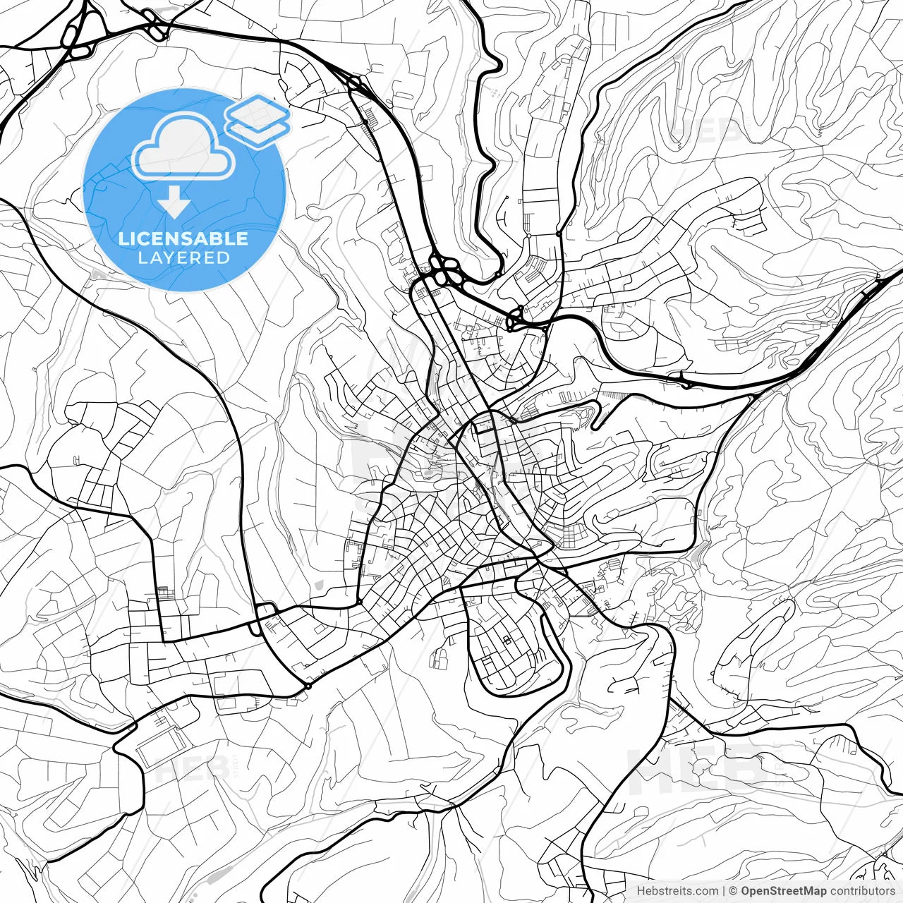 Layered PDF map of Pirmasens, Rheinland-Pfalz, Germany