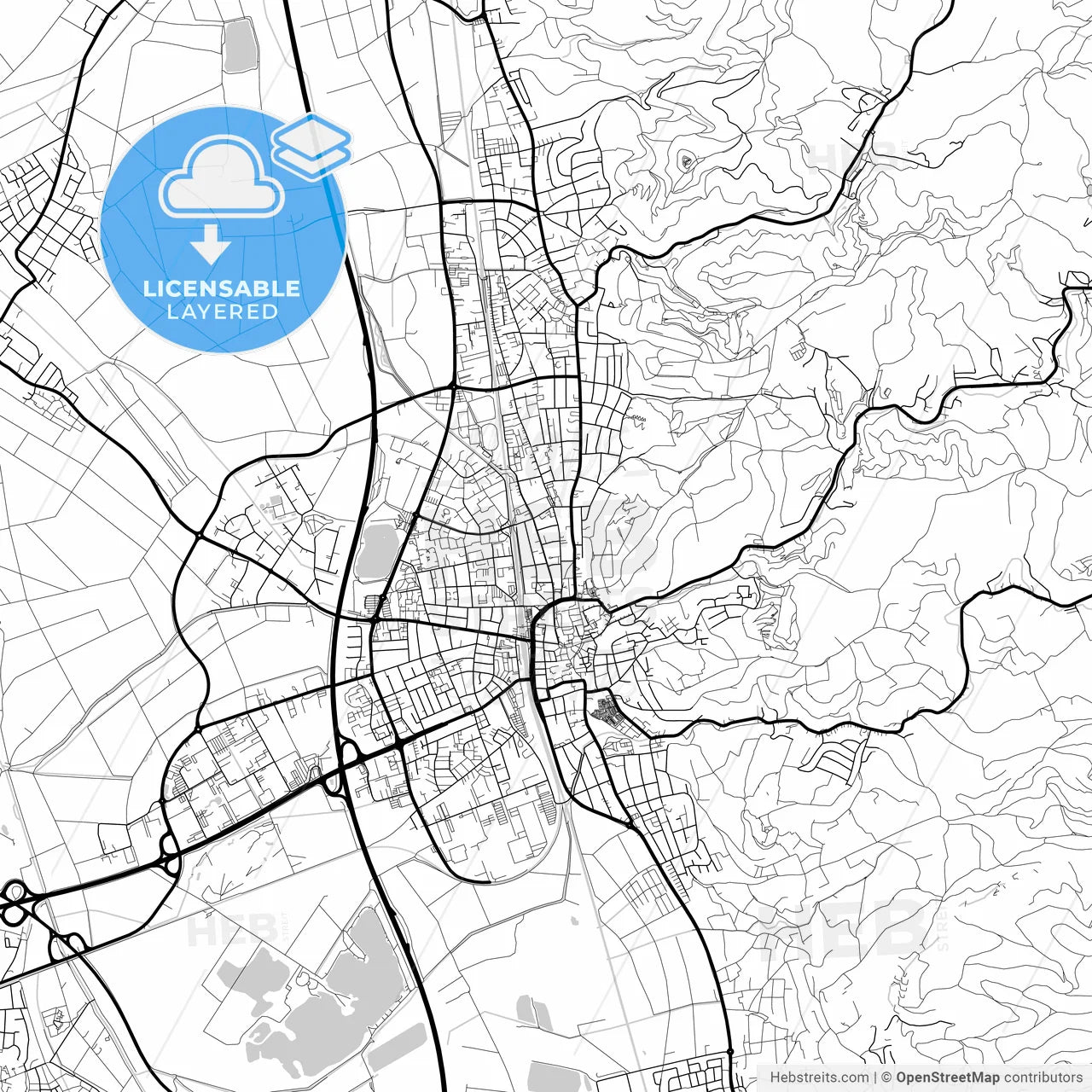 Layered PDF map of Bensheim, Hesse, Germany