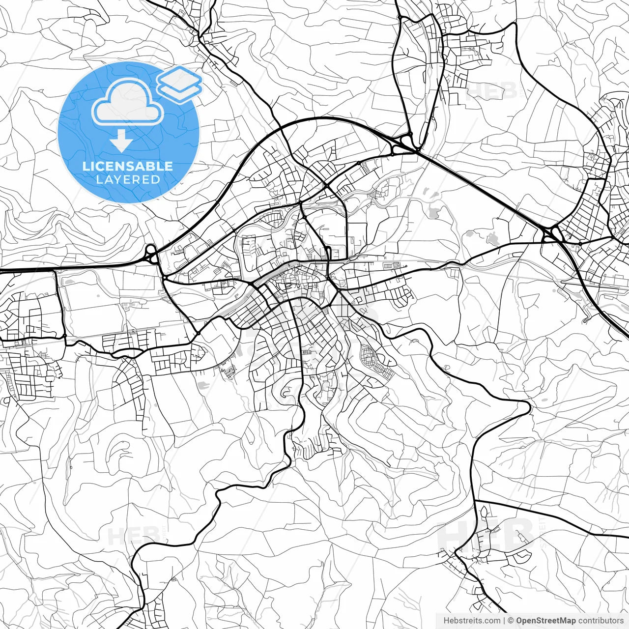 Layered PDF map of Schorndorf, Baden-Wuerttemberg, Germany