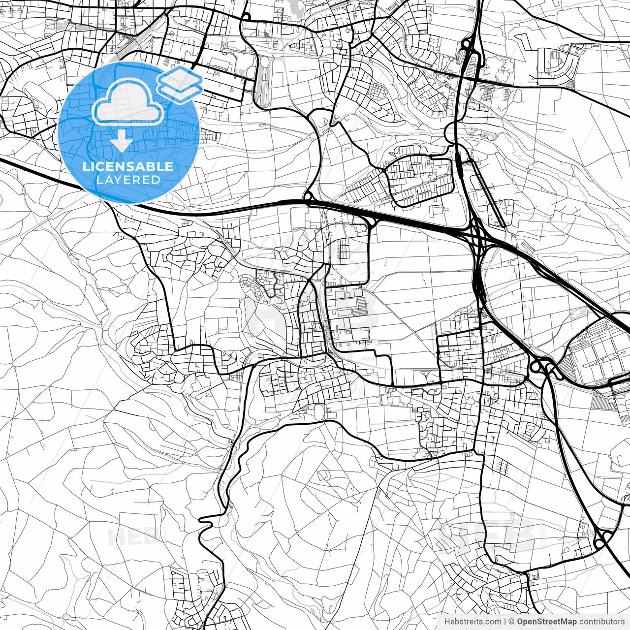 Layered PDF map of Leinfelden-Echterdingen, Baden-Wuerttemberg, Germany