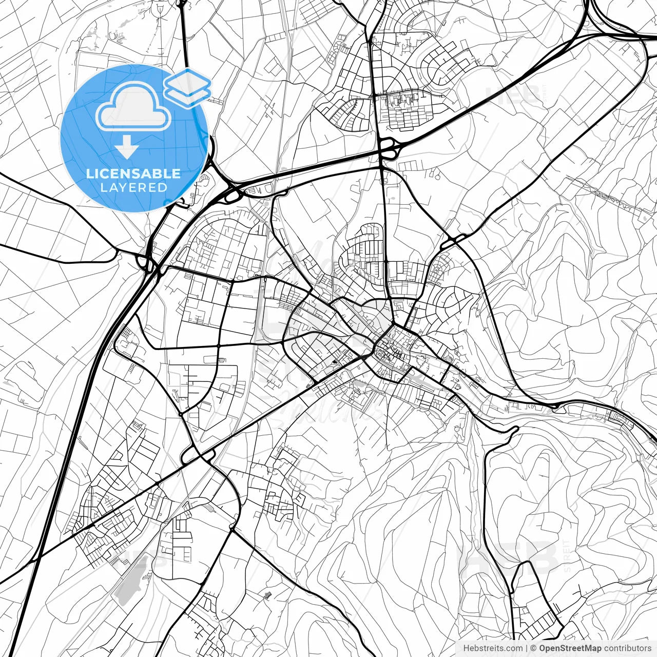 Layered PDF map of Ettlingen, Baden-Wuerttemberg, Germany