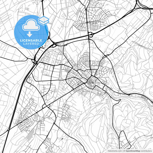 Layered PDF map of Ettlingen, Baden-Wuerttemberg, Germany