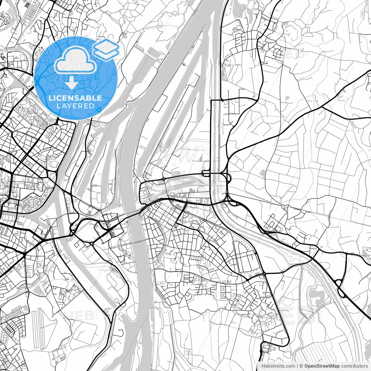 Layered PDF map of Kehl, Baden-Wuerttemberg, Germany