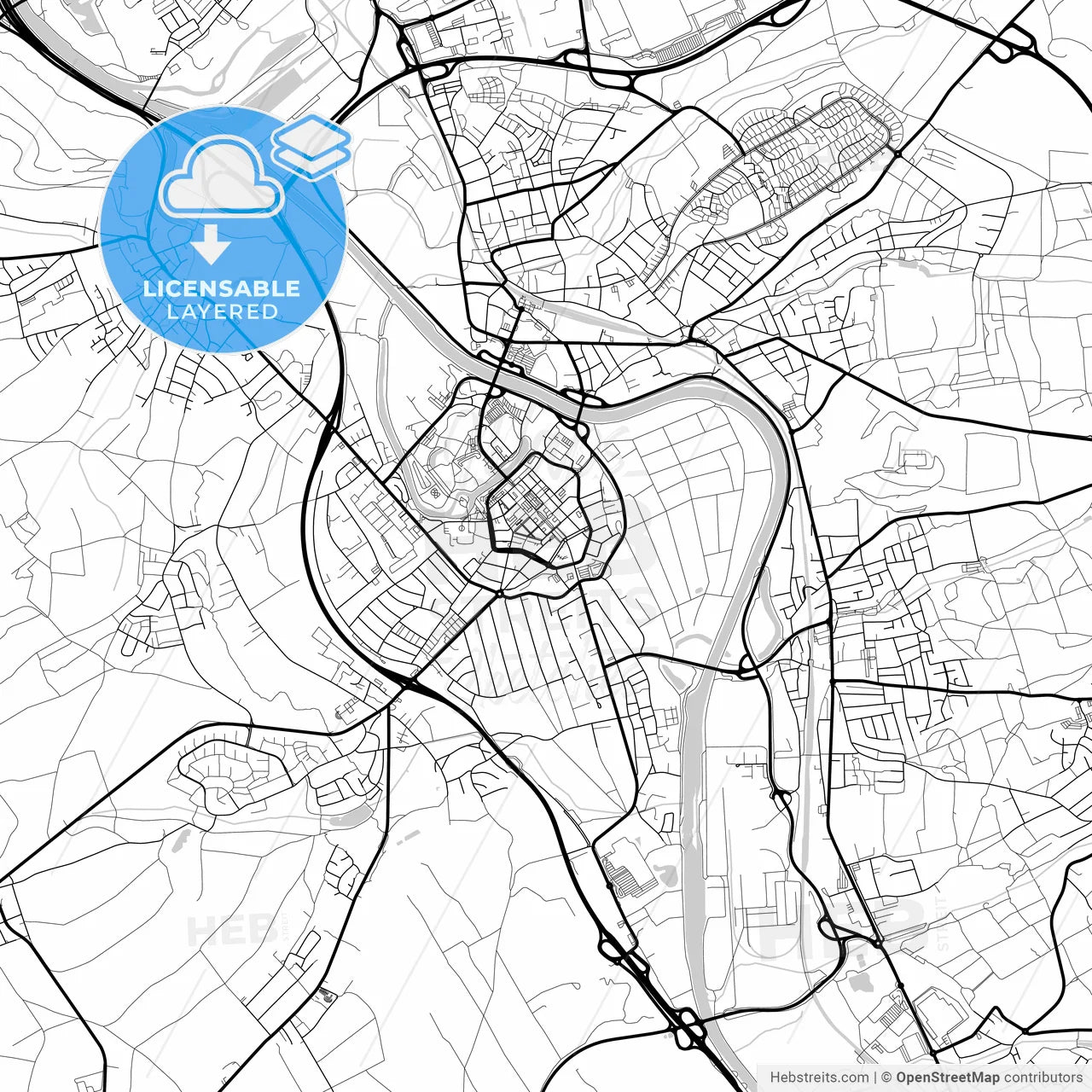 Layered PDF map of Saarlouis, Saarland, Germany