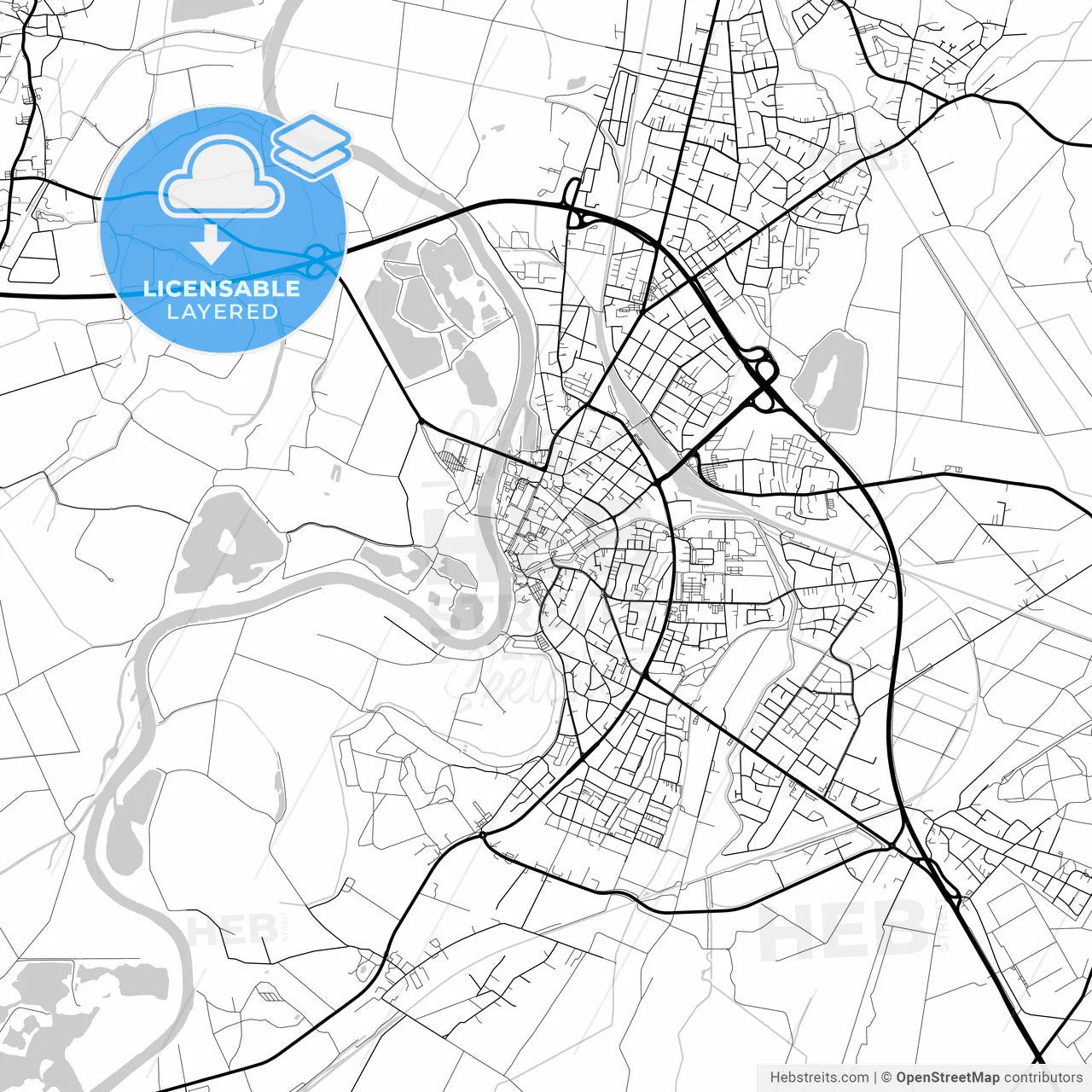 Layered PDF map of Nienburg/Weser, Lower Saxony, Germany