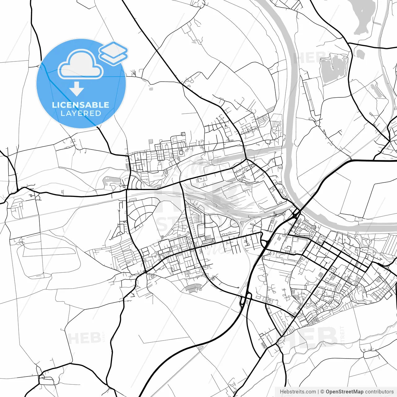 Layered PDF map of Riesa, Saxony, Germany
