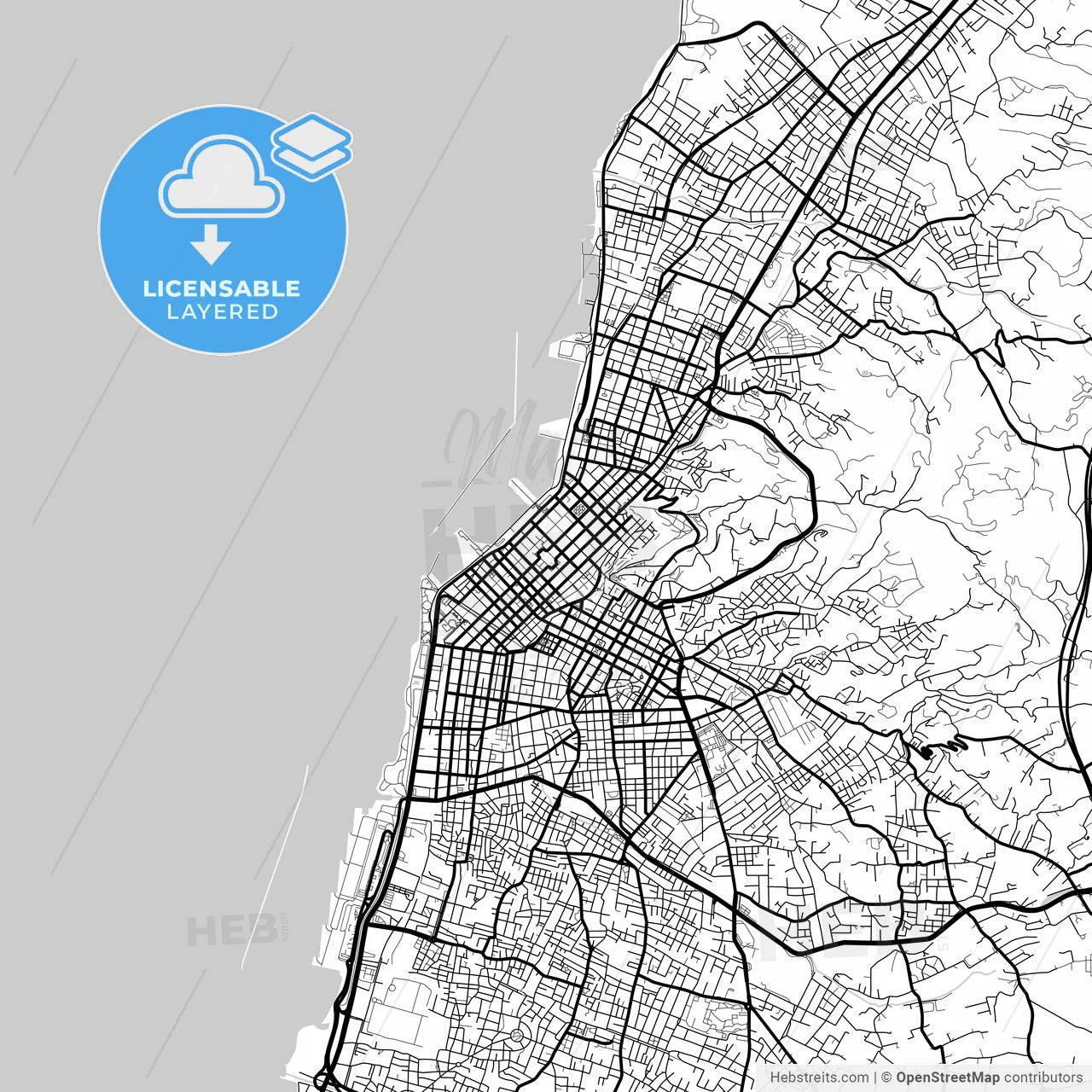 Layered PDF map of Patras, Western Greece, Greece