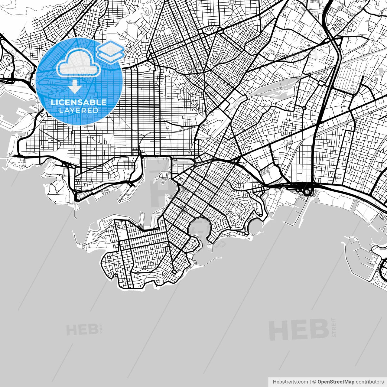 Layered PDF map of Piraeus, Attica, Greece