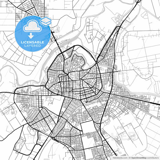 Layered PDF map of Larissa, Thessaly, Greece