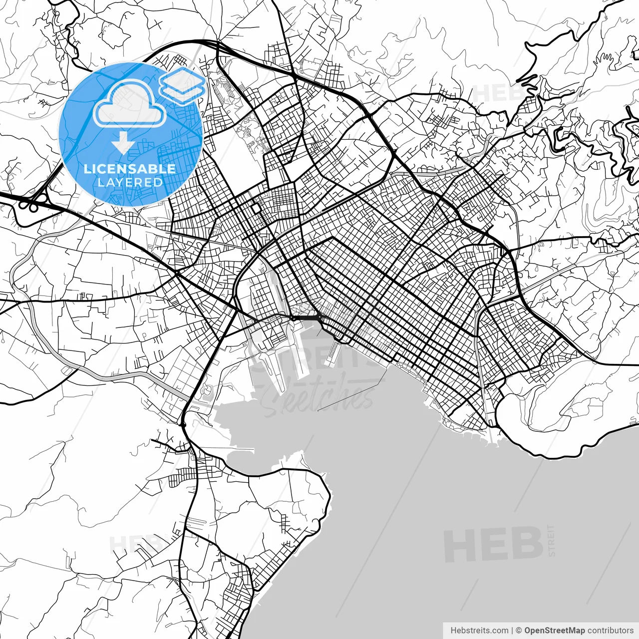 Layered PDF map of Volos, Thessaly, Greece