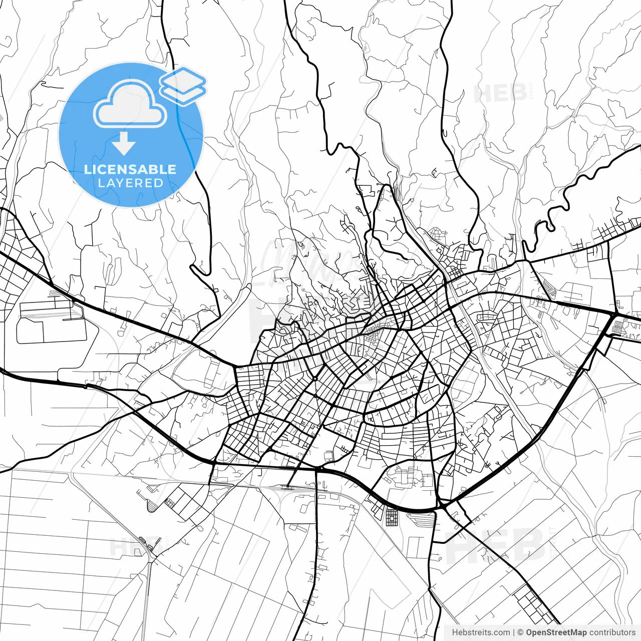 Layered PDF map of Serres, Central Macedonia, Greece